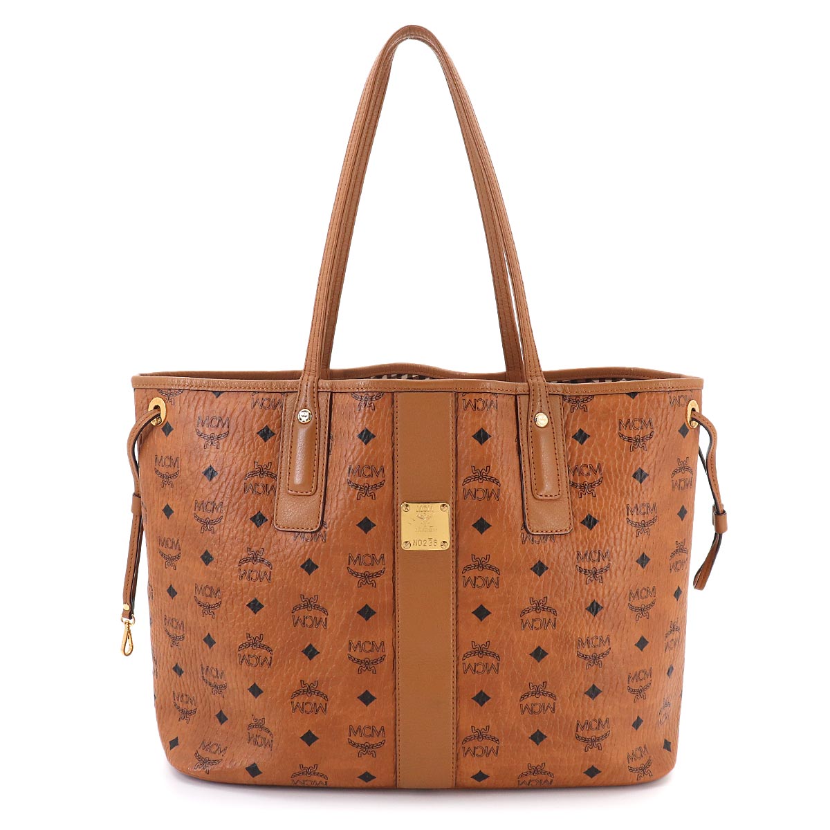 Visetos Reversible Tote Bag PVC Leather Light Brown Logos Purse
