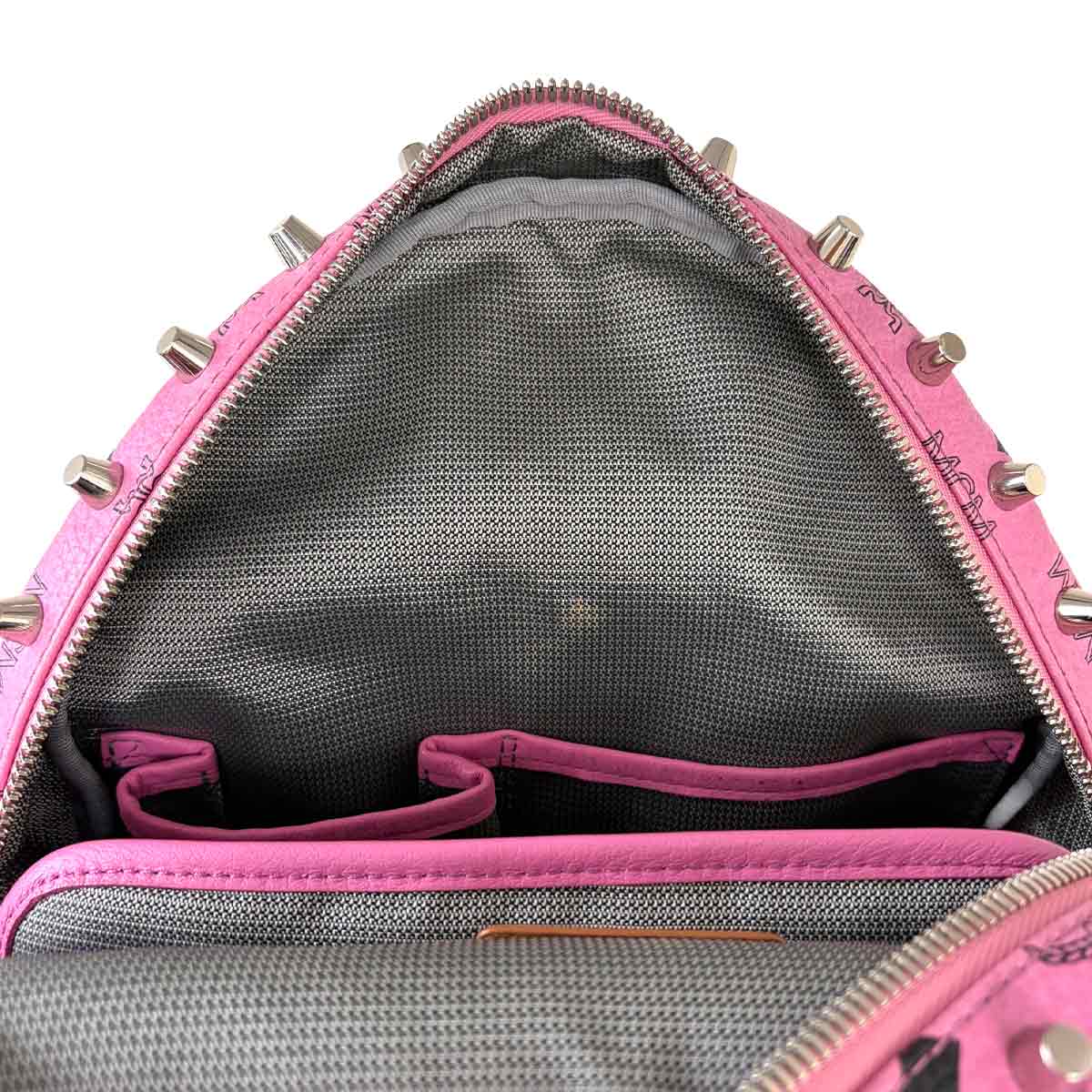 Studs Back Pack Leather Pink Black