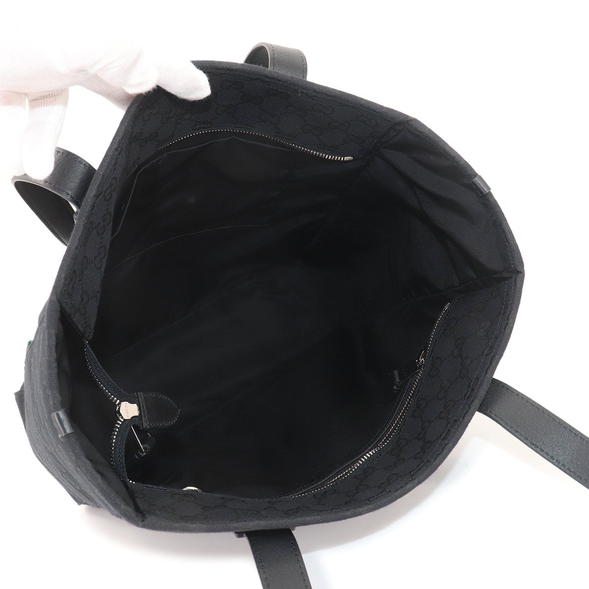 GG Canvas Tote Bag Leather Black 834796 Purse