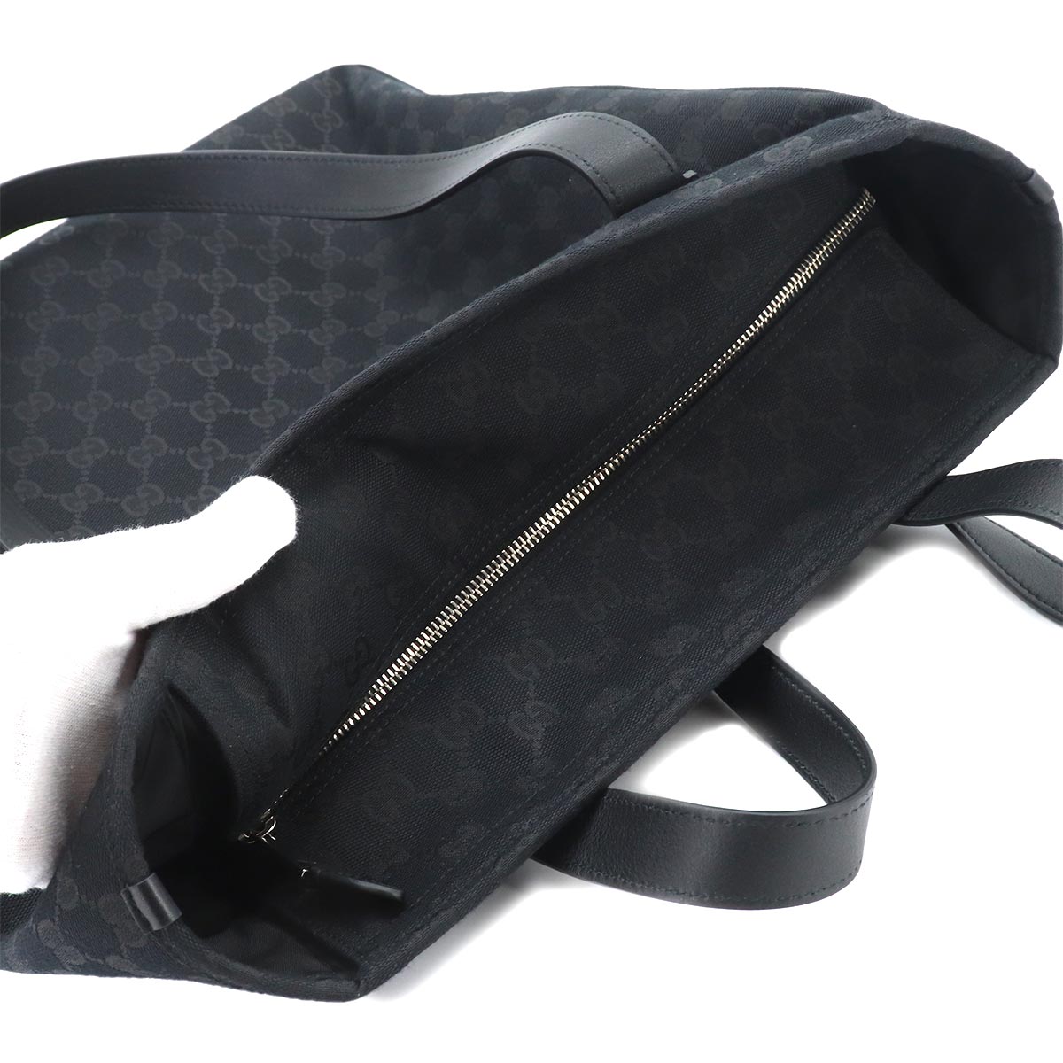 GG Canvas Tote Bag Leather Black 834796 Purse