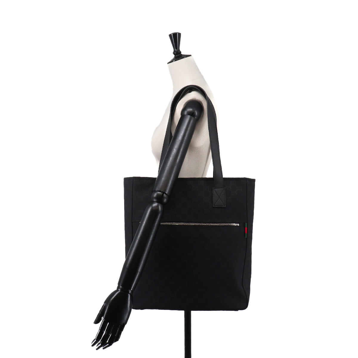 GG Canvas Tote Bag Leather Black 834796 Purse