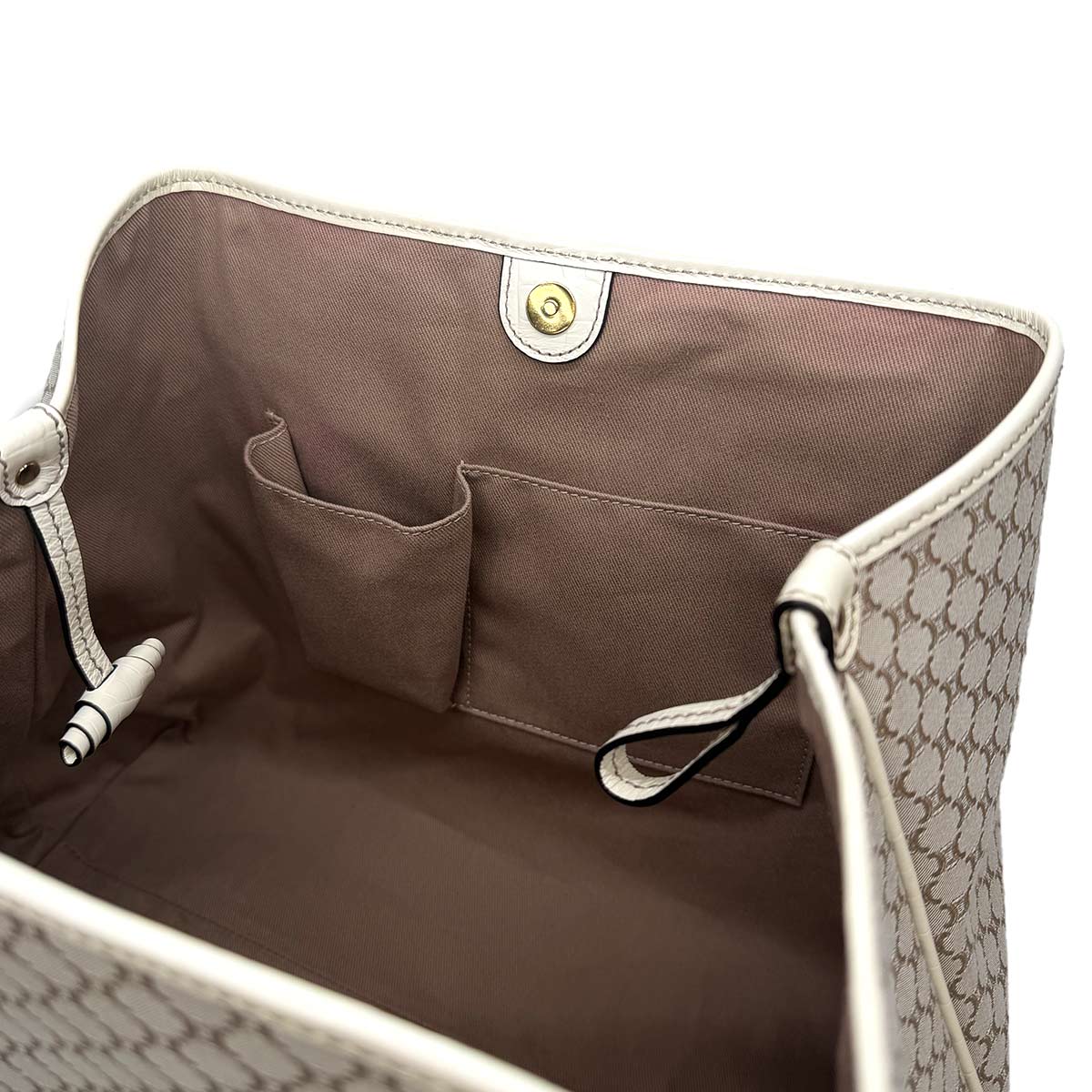 Macadam Tote Bag Canvas Leather Beige White Purse