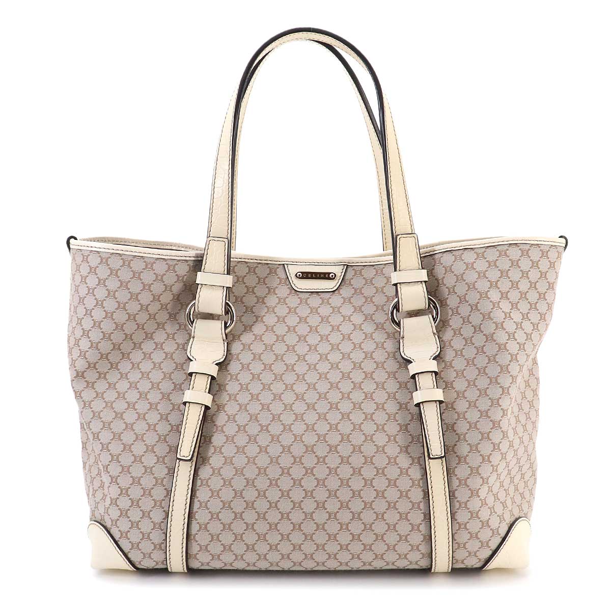 Macadam Tote Bag Canvas Leather Beige White Purse