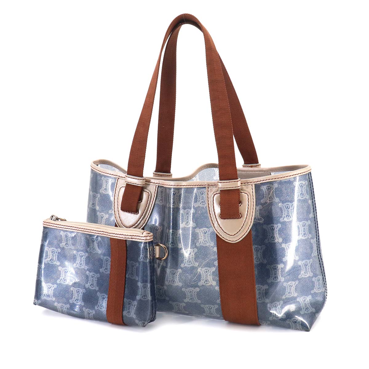 Macadam Tote Bag PVC Canvas Leather Blue Brown Vintage