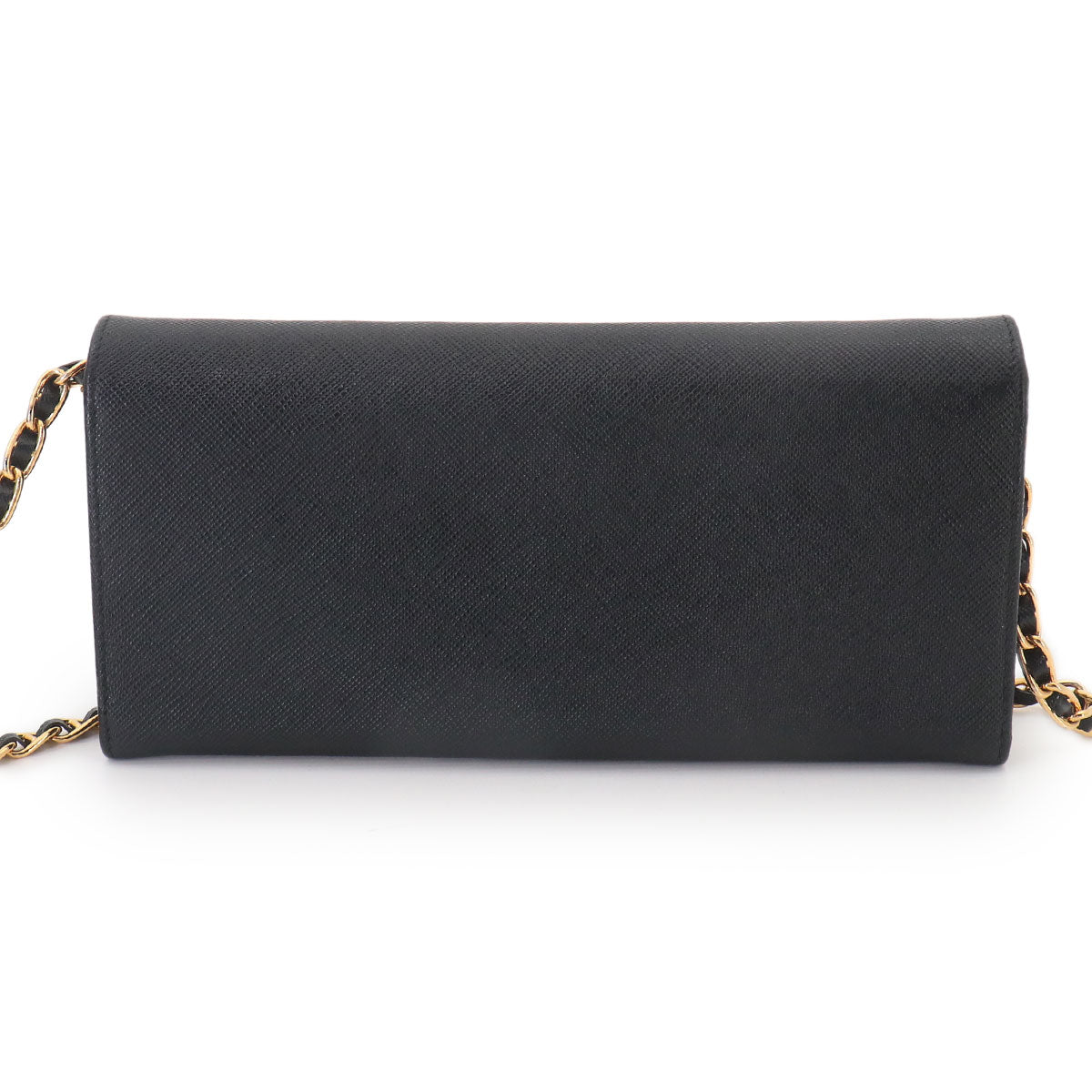 Saffiano Chain Long Wallet Leather Black 1MT290 Purse