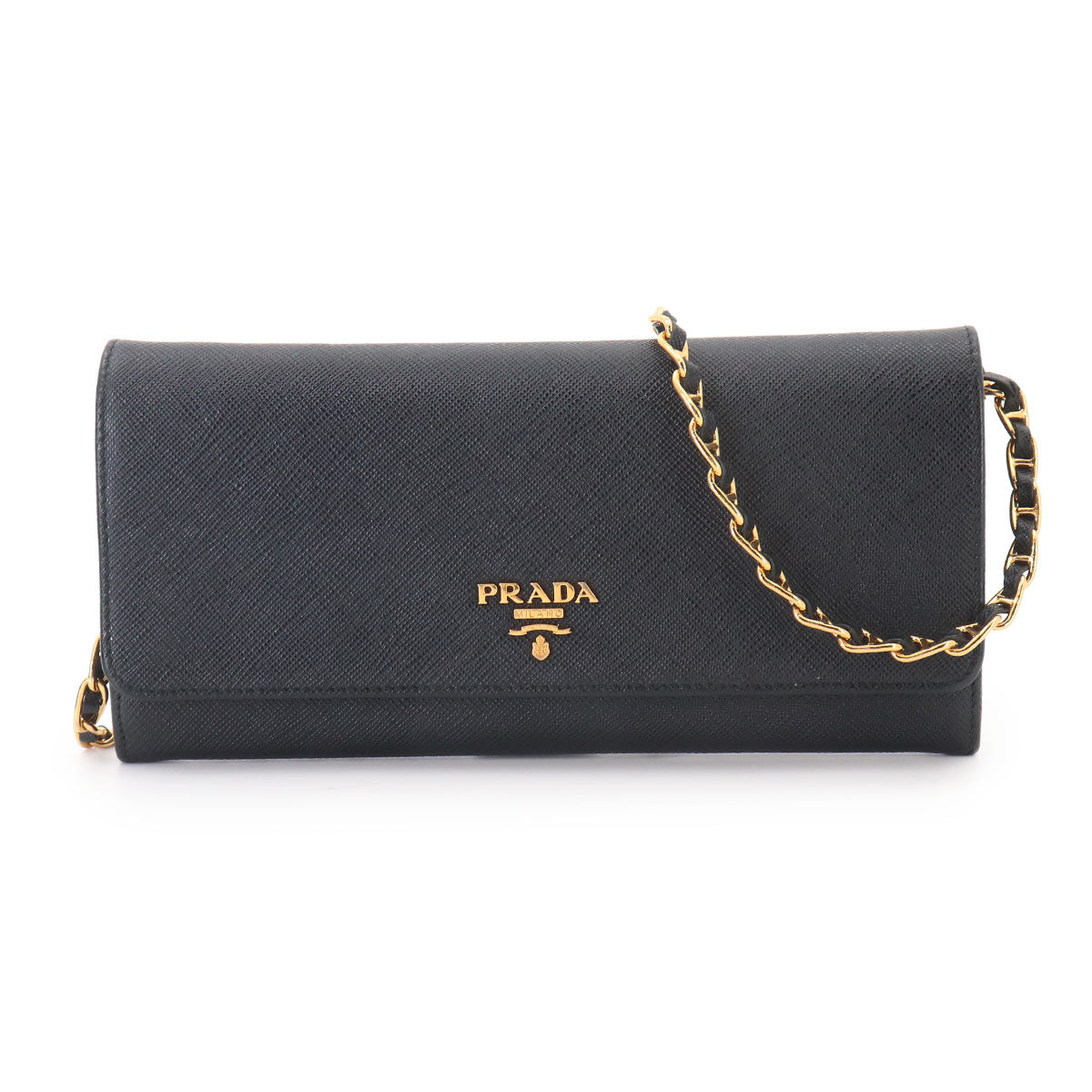 Saffiano Chain Long Wallet Leather Black 1MT290 Purse