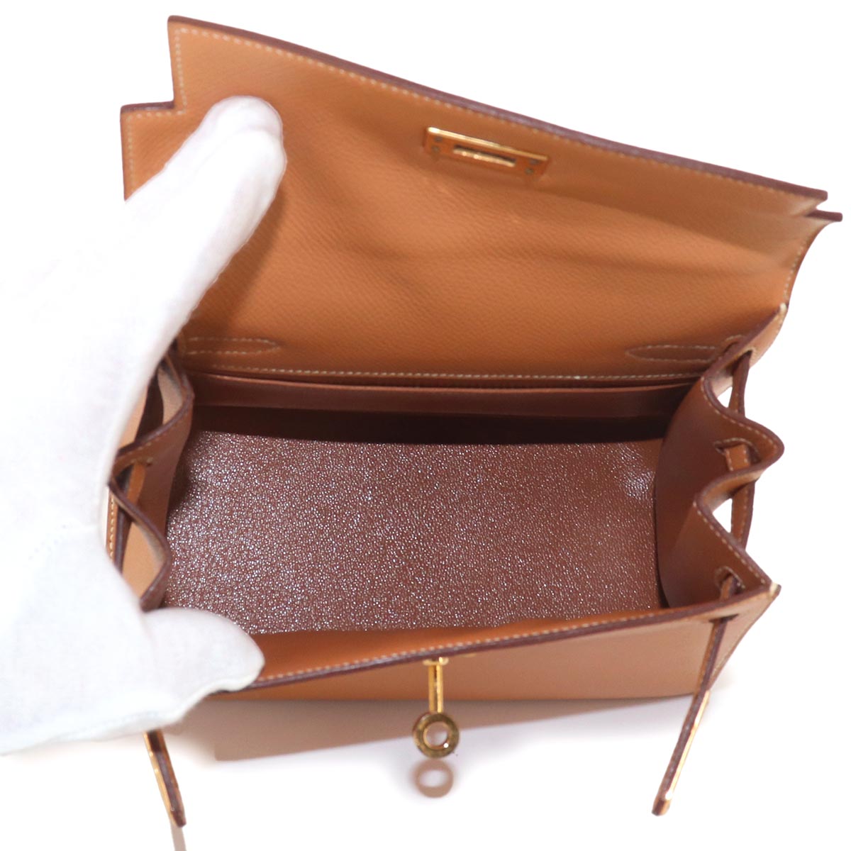 Mini Kelly 20 Shoulder Bag Couchevel Epsom Natural Brown