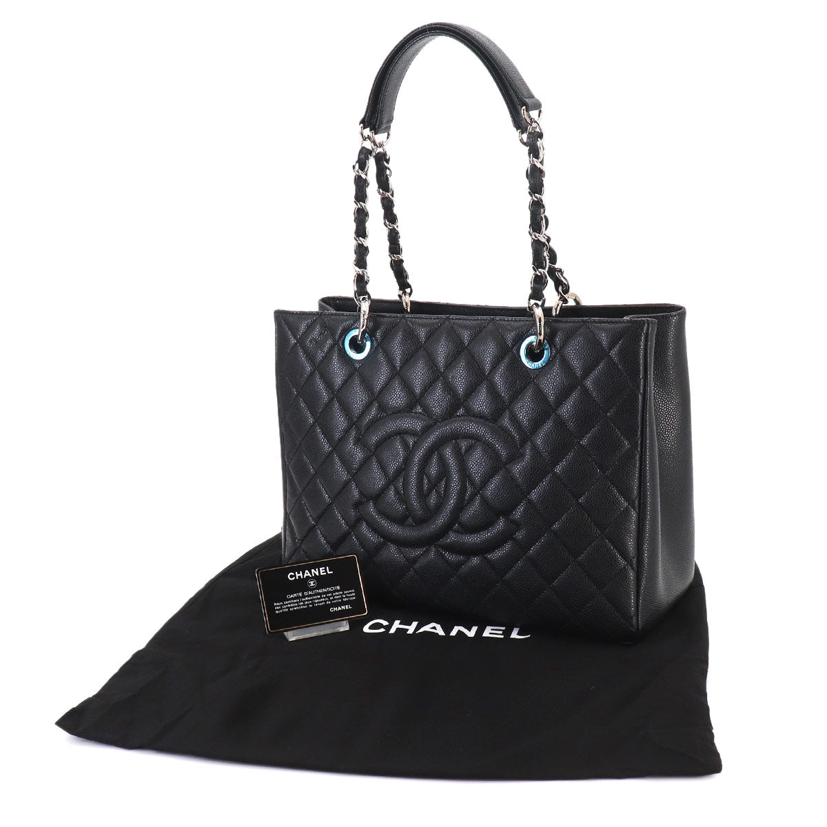 Matelasse Grand Shopping Tote Bag Leather Black GST A50995