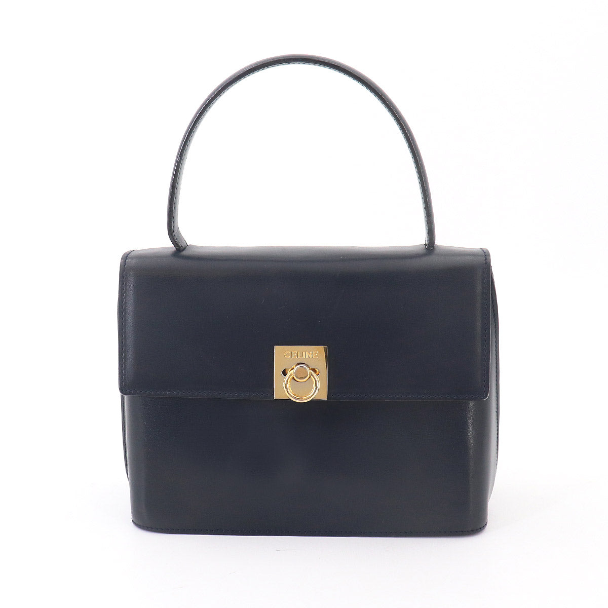 Gancini Hand Bag Leather Navy Vintage Purse