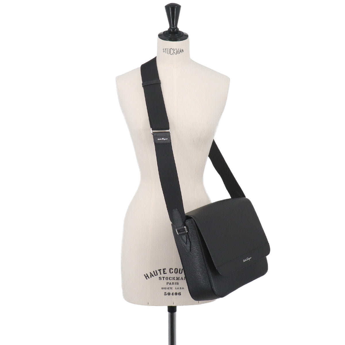 Messenger Shoulder Bag Leather Black Purse