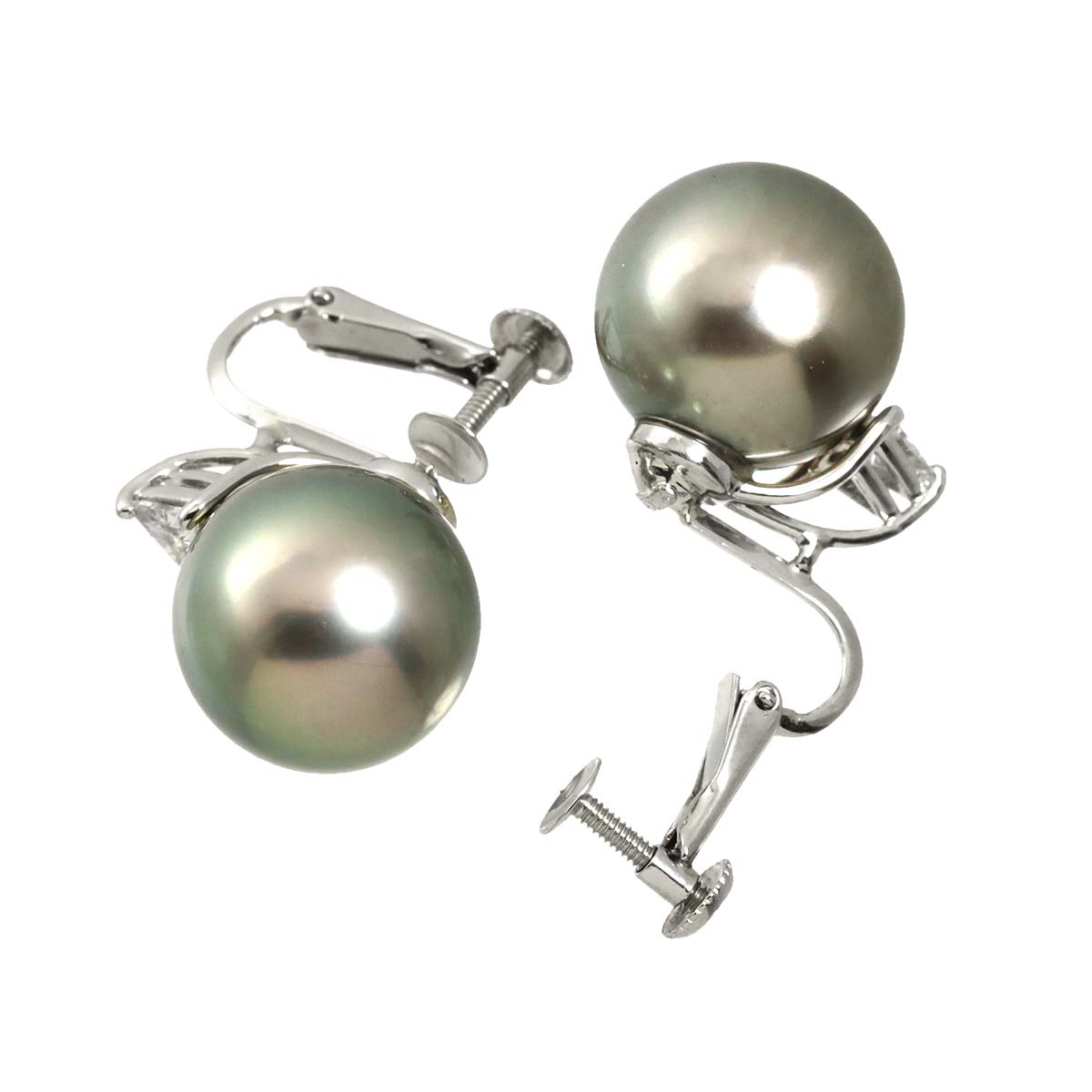 Black Pearl 12.8-12.6mm Diamond 0.15ct/0.15ct Earrings Pt