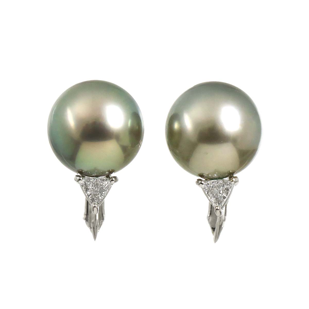 Black Pearl 12.8-12.6mm Diamond 0.15ct/0.15ct Earrings Pt