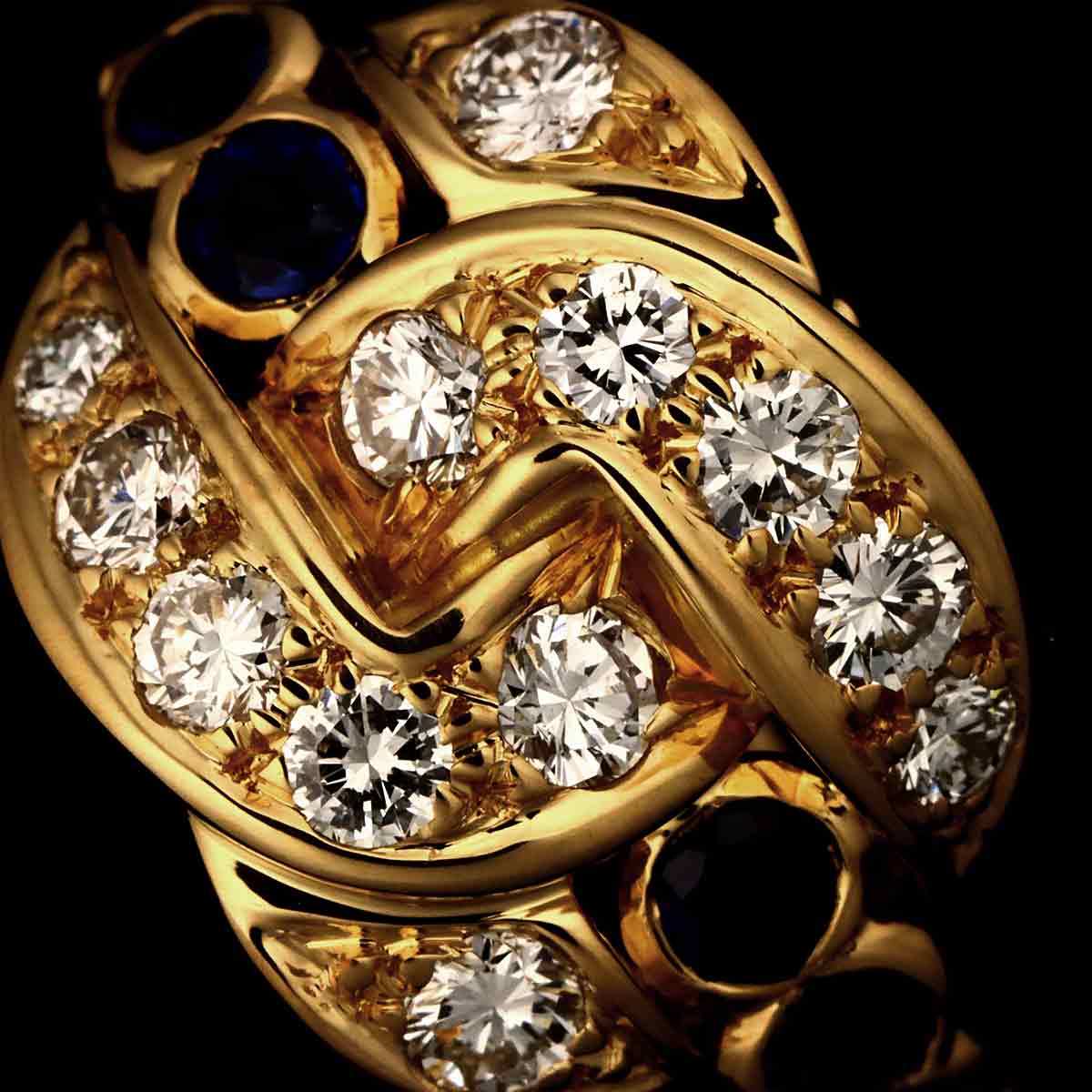 Diamond Sapphire Ring 18K Yellow Gold 750 size5.25(US)