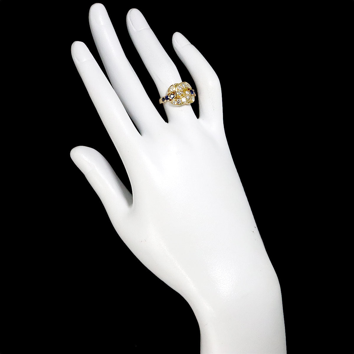 Diamond Sapphire Ring 18K Yellow Gold 750 size5.25(US)