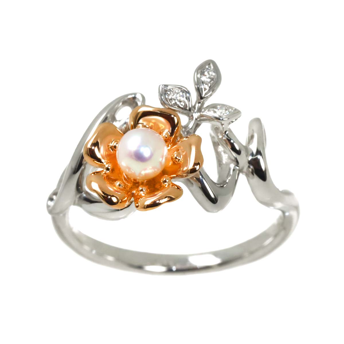 Akoya Pearl 4.0mm Diamond Ring 18K WG PG 750 size6.25-6.5(US)