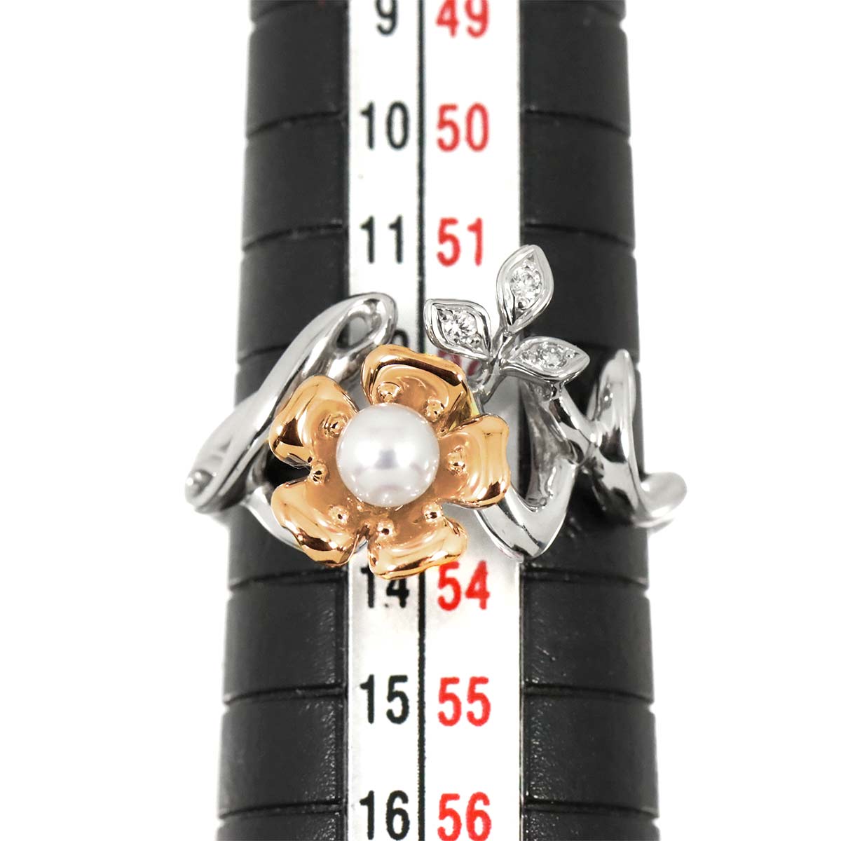 Akoya Pearl 4.0mm Diamond Ring 18K WG PG 750 size6.25-6.5(US)