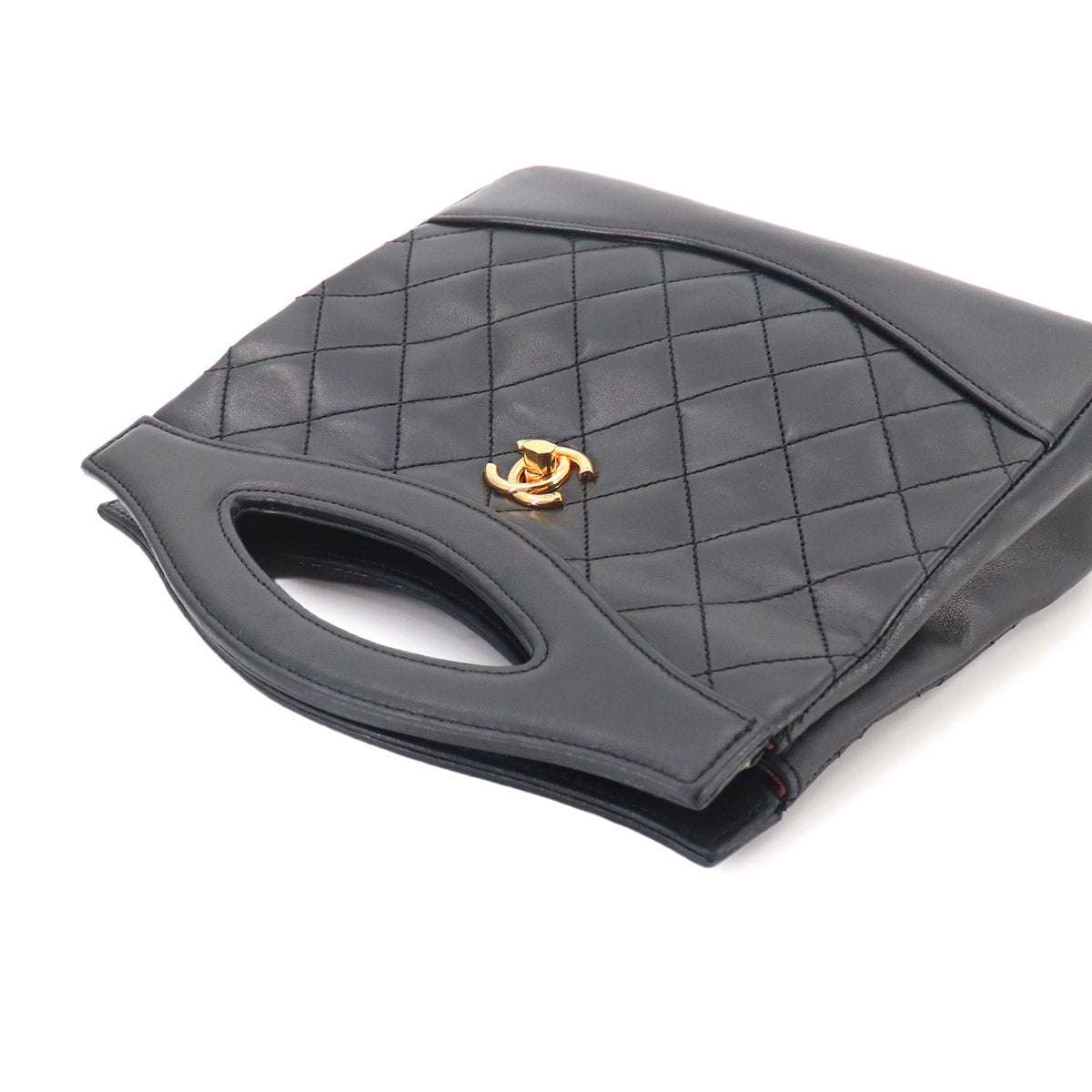 Matelasse 2way Hand Shoulder Bag Leather Black Vintage Purse