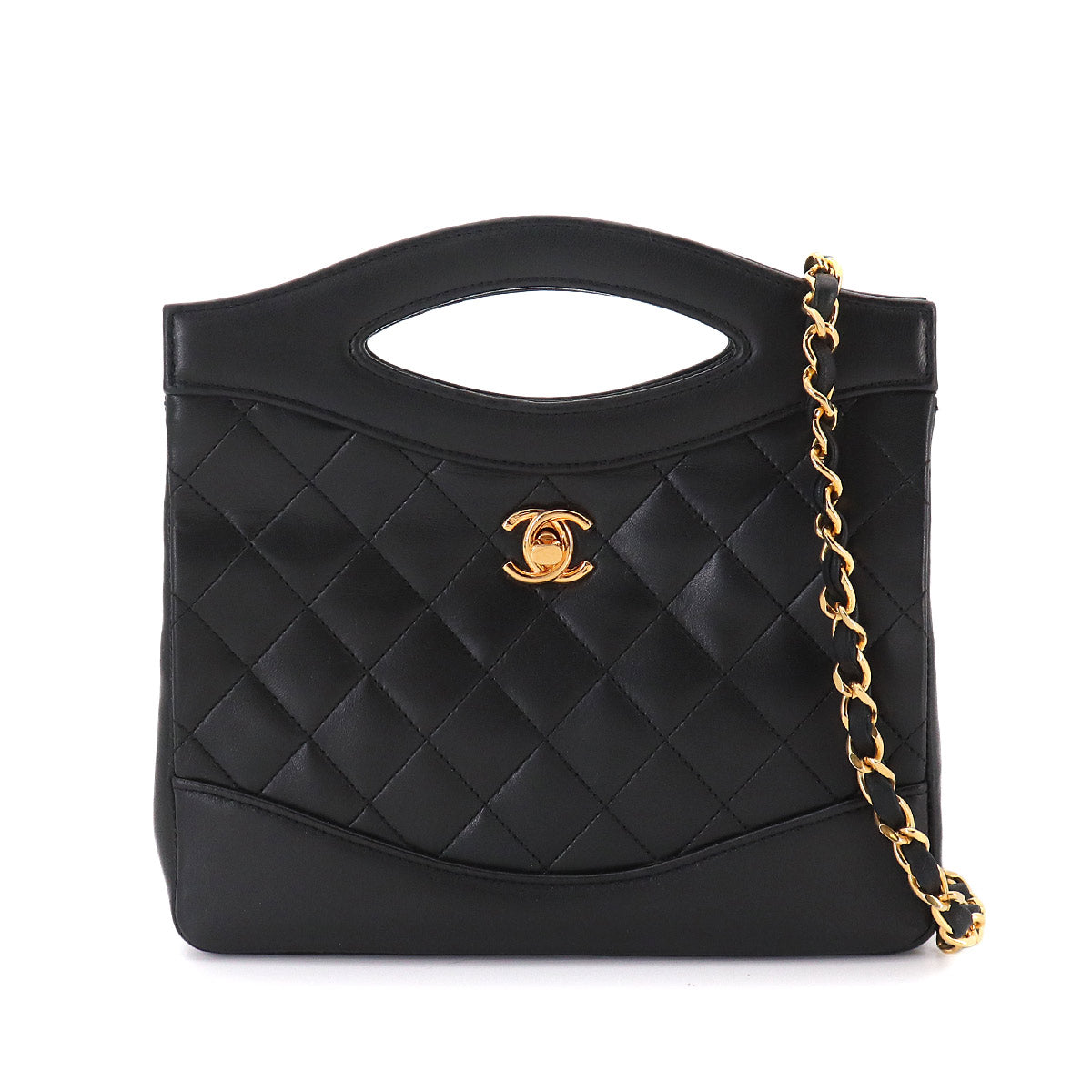 Matelasse 2way Hand Shoulder Bag Leather Black Vintage Purse