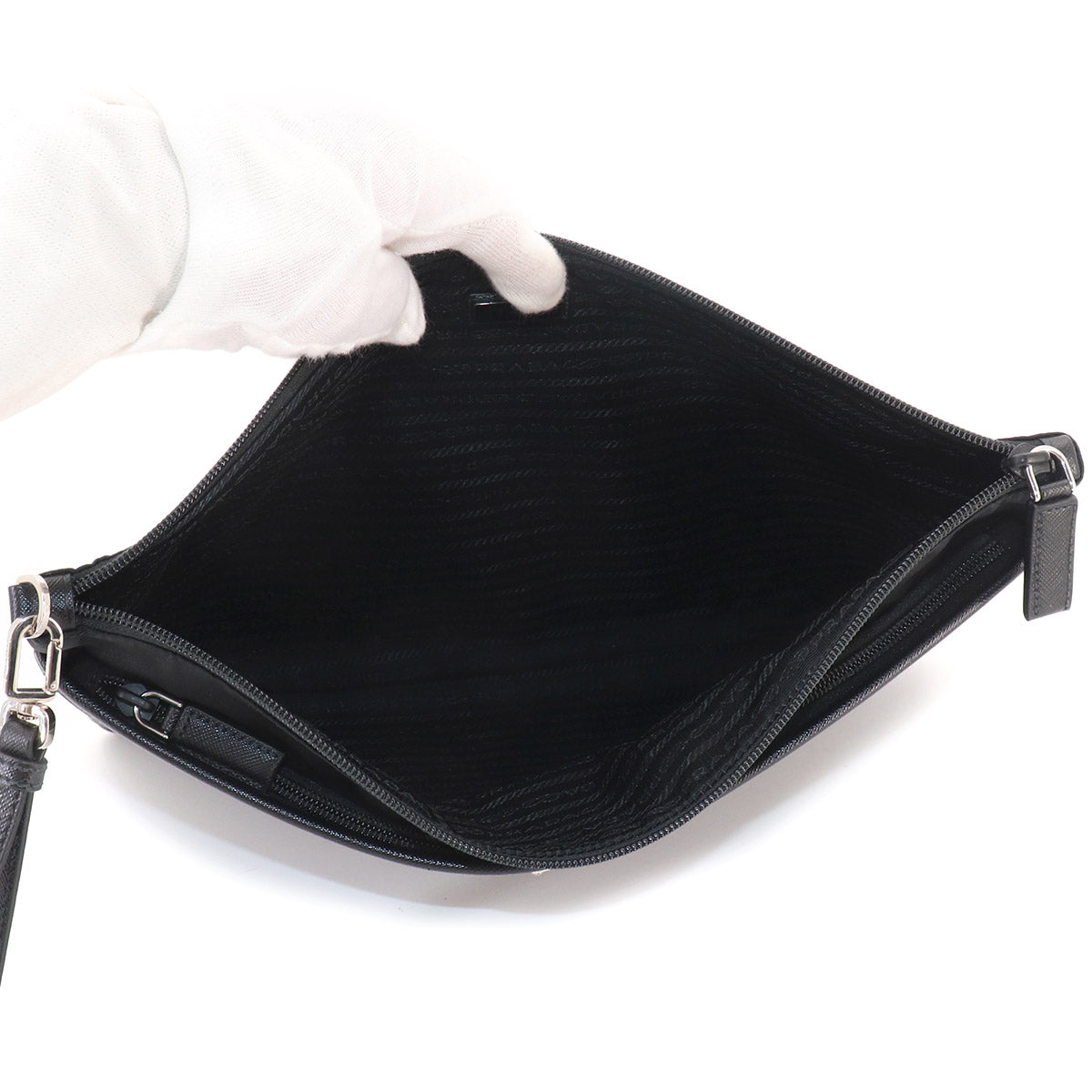 Clutch Bag Nylon Saffiano Leather Black 2VN012 Purse