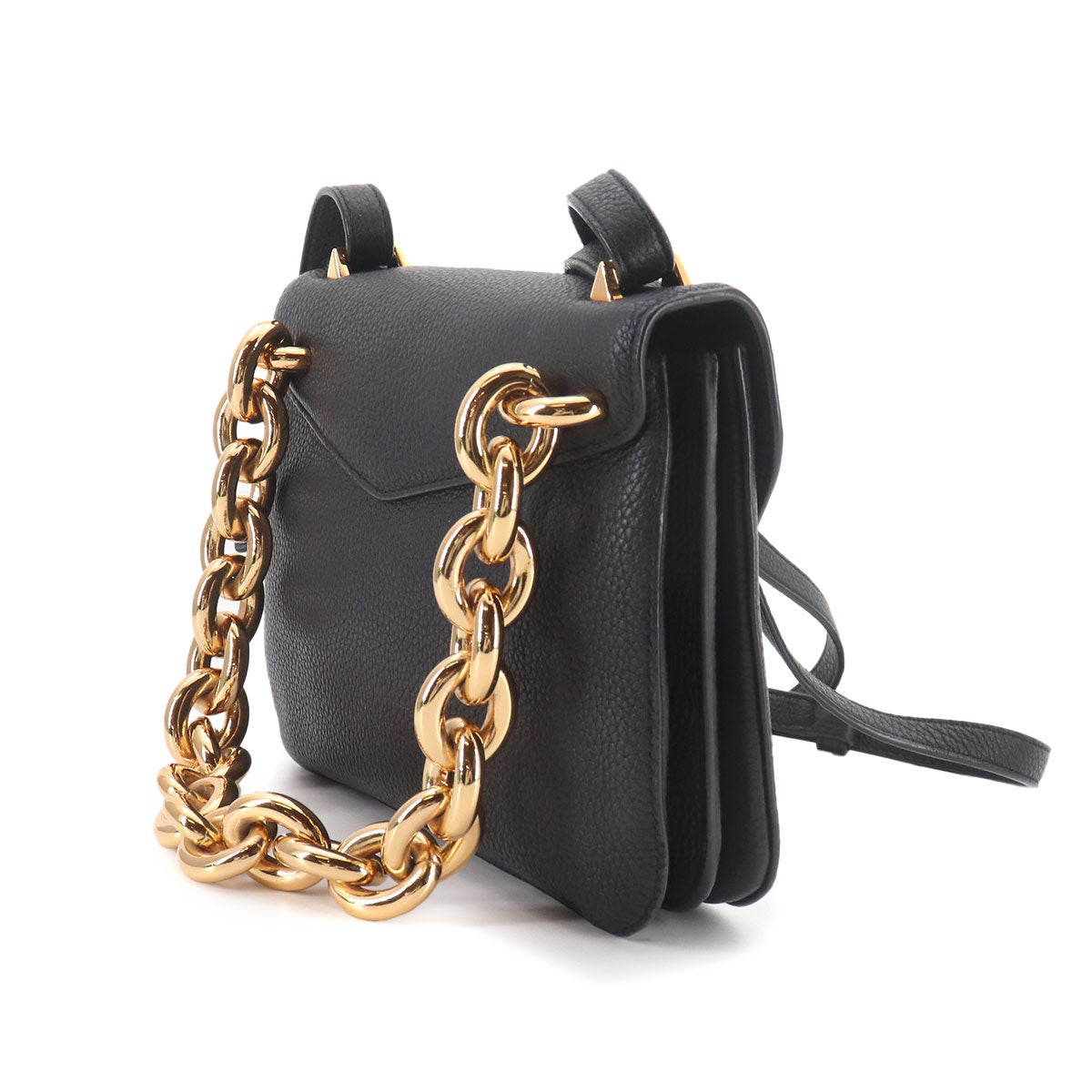 Mount Chain Hand Shoulder Bag Lether Black 667399