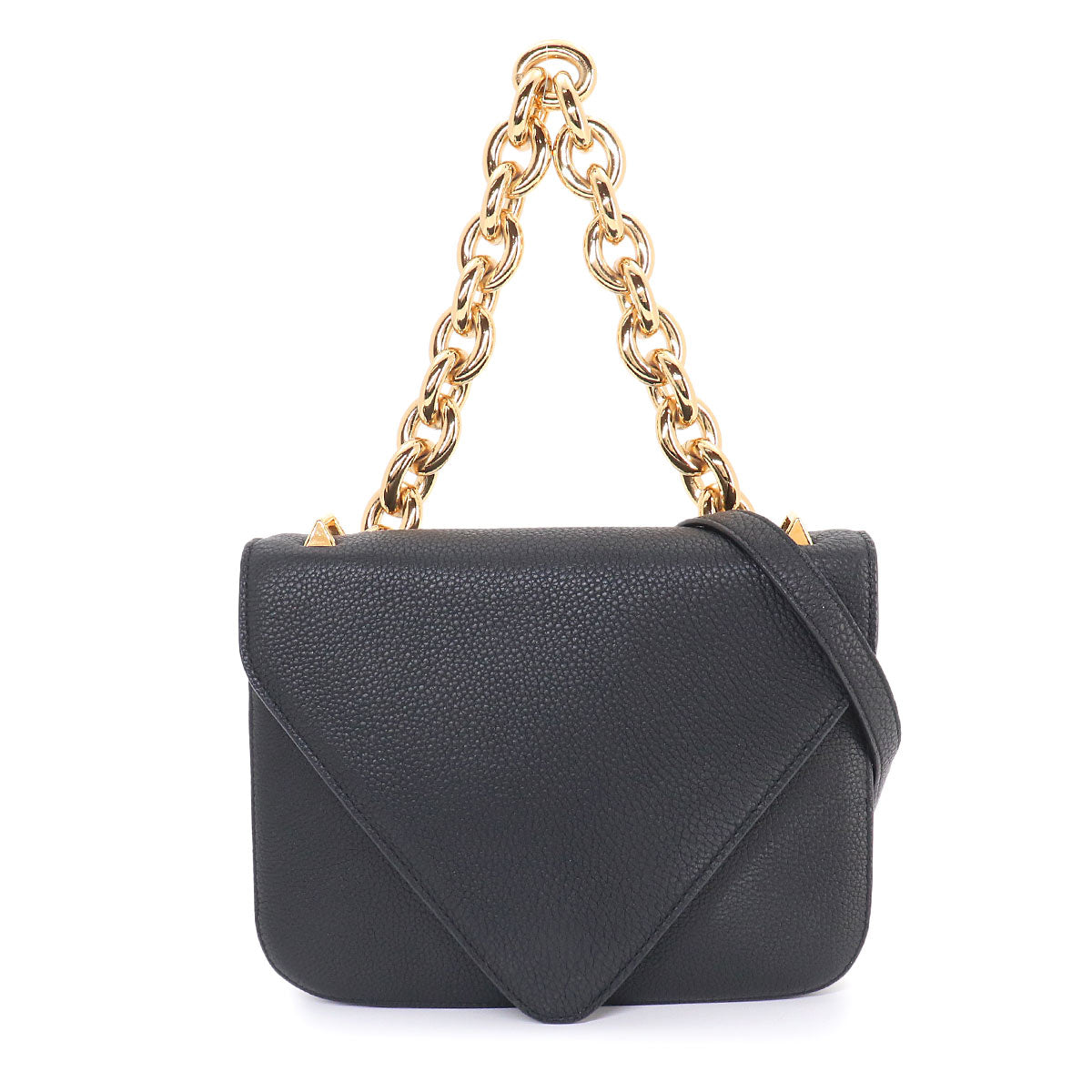 Mount Chain Hand Shoulder Bag Lether Black 667399