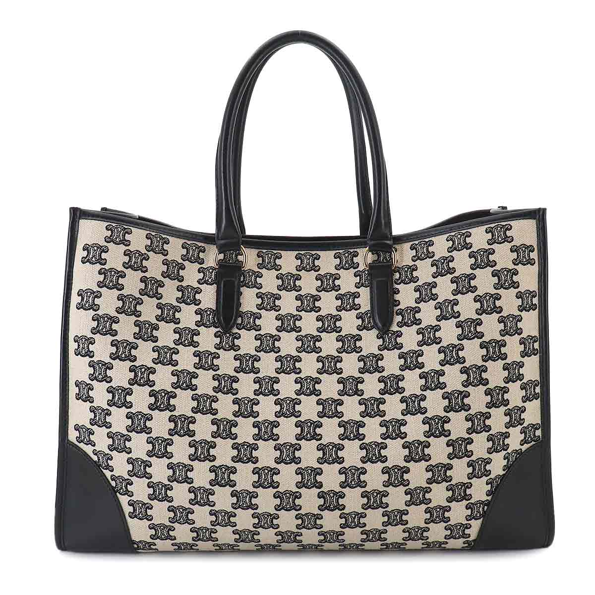 Triomphe Horizontal Cabas Tote Bag Canvas Leather Beige