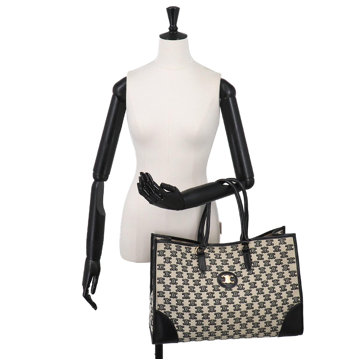 Triomphe Horizontal Cabas Tote Bag Canvas Leather Beige