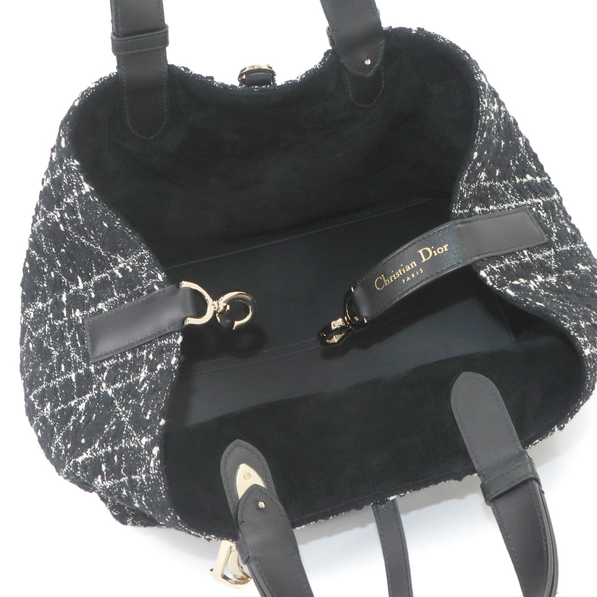 Cannage Toujours Medium Hand Bag Tweed Leather Black