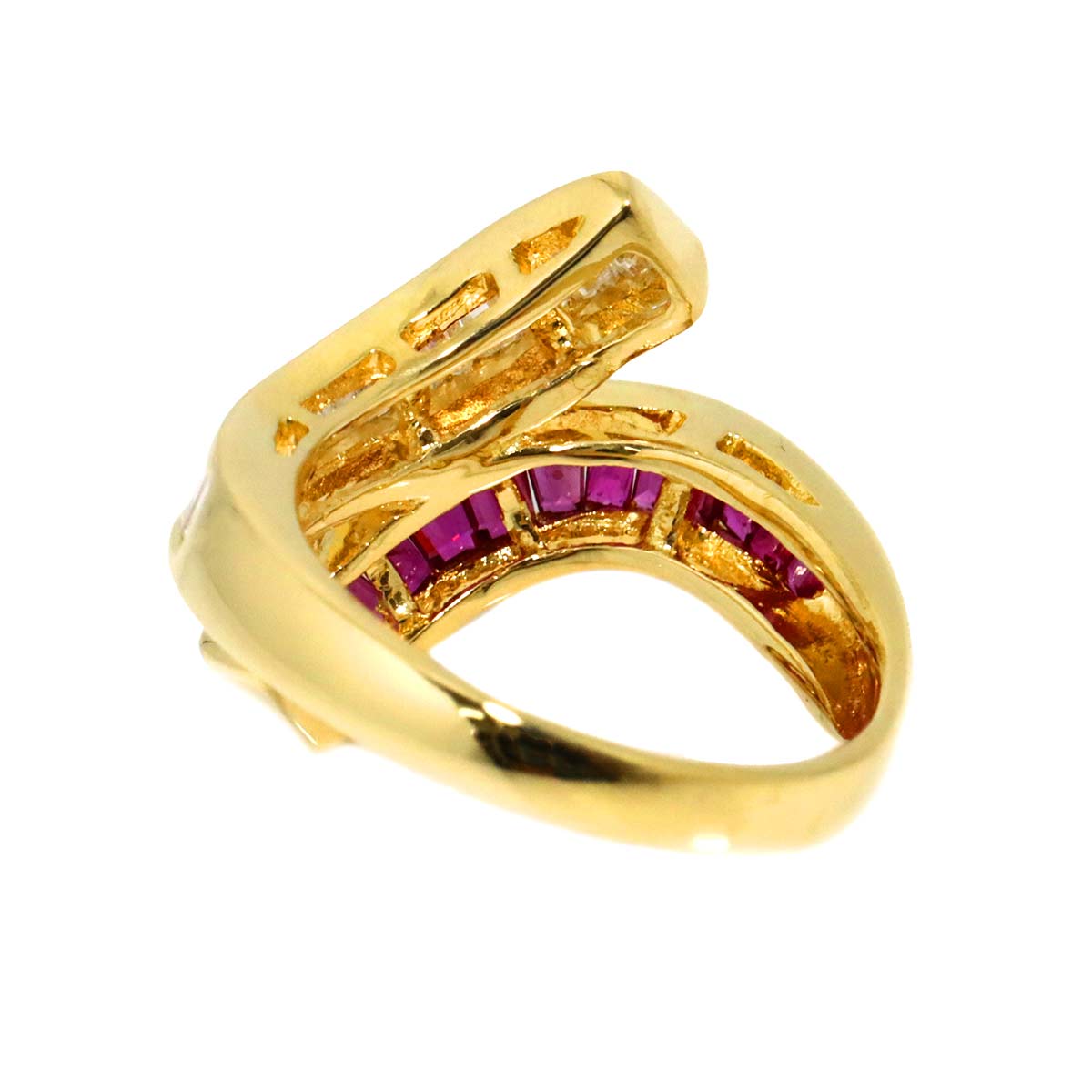 Ruby Diamond Ring 18K YG Yellow Gold 750 size6(US)