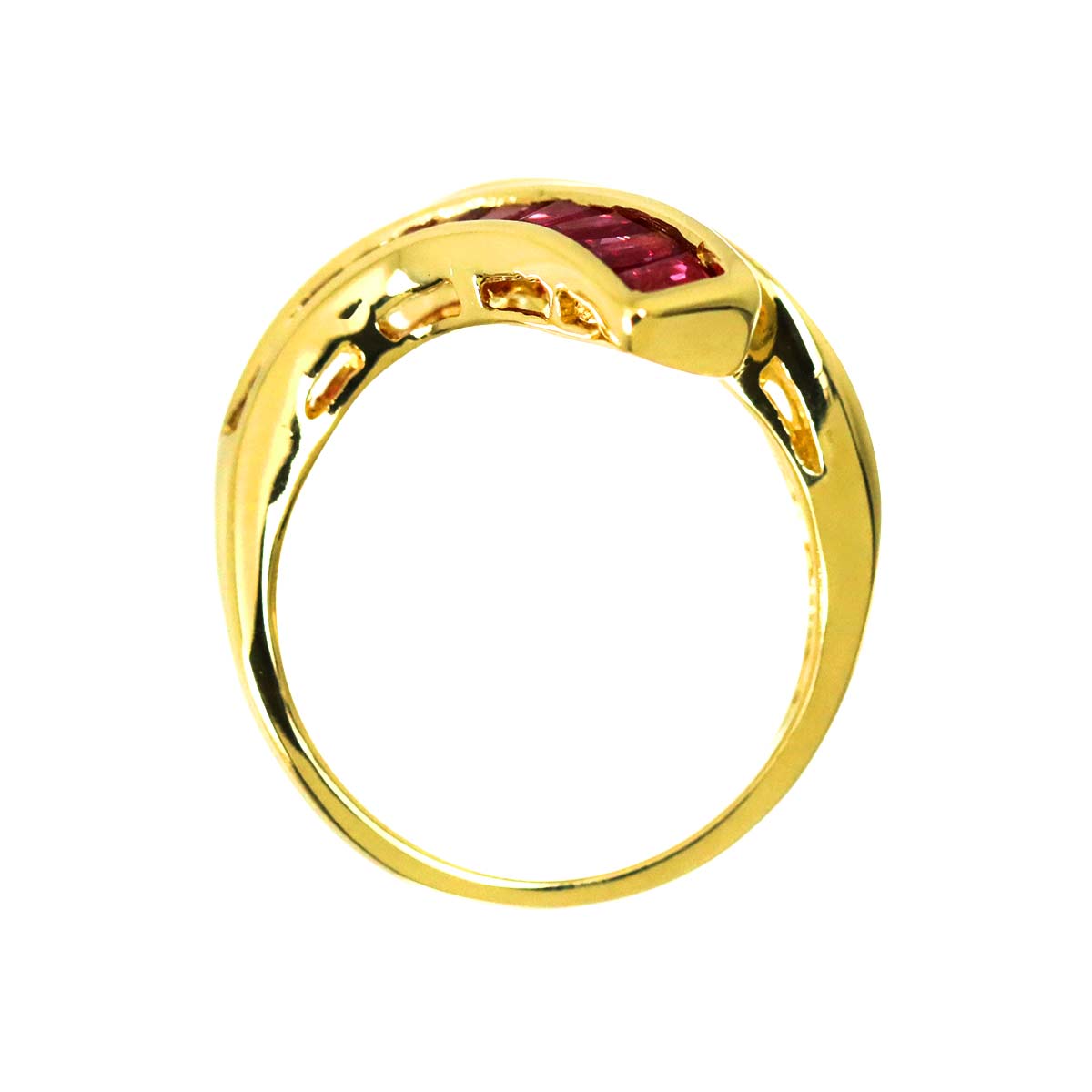 Ruby Diamond Ring 18K YG Yellow Gold 750 size6(US)