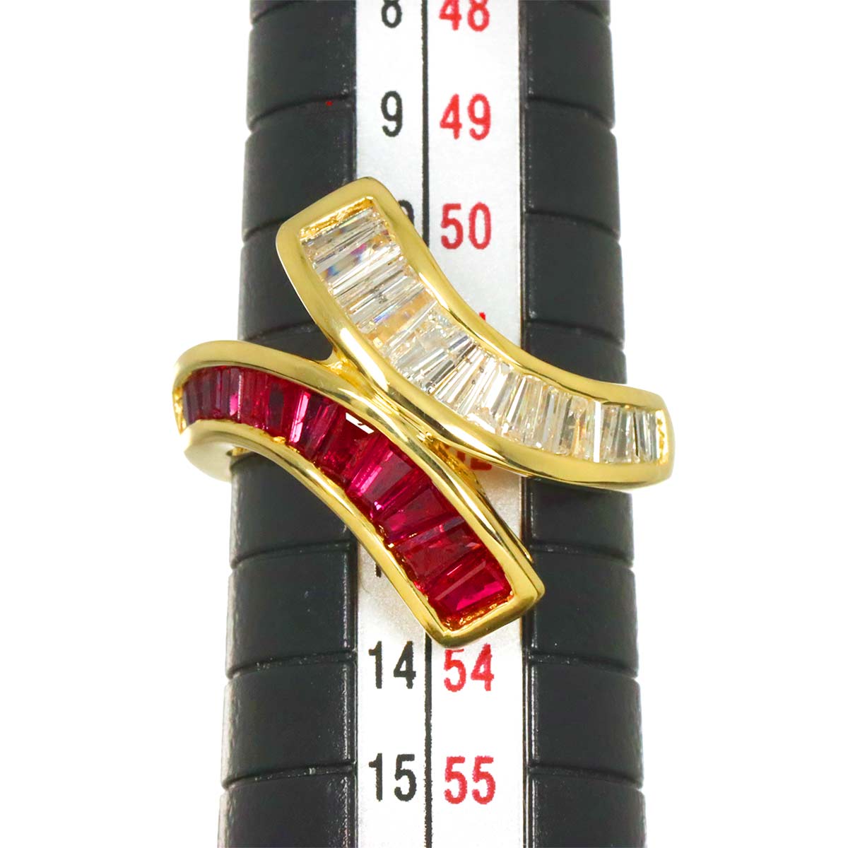 Ruby Diamond Ring 18K YG Yellow Gold 750 size6(US)