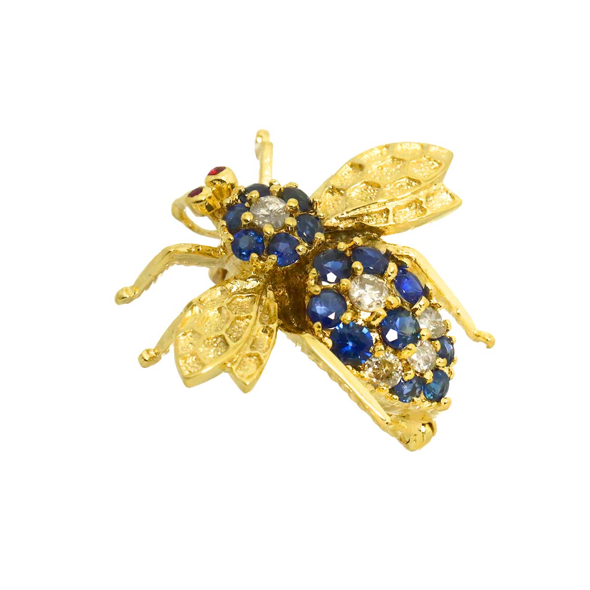 Sapphire 0.73ct Ruby 0.02ct Diamond 0.20ct Brooch 18K YG 750