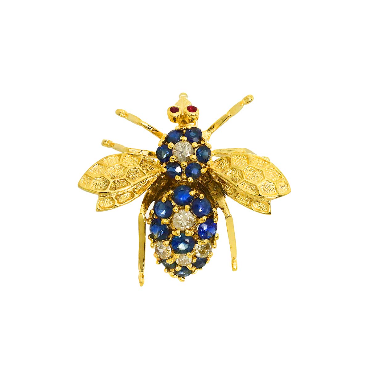 Sapphire 0.73ct Ruby 0.02ct Diamond 0.20ct Brooch 18K YG 750