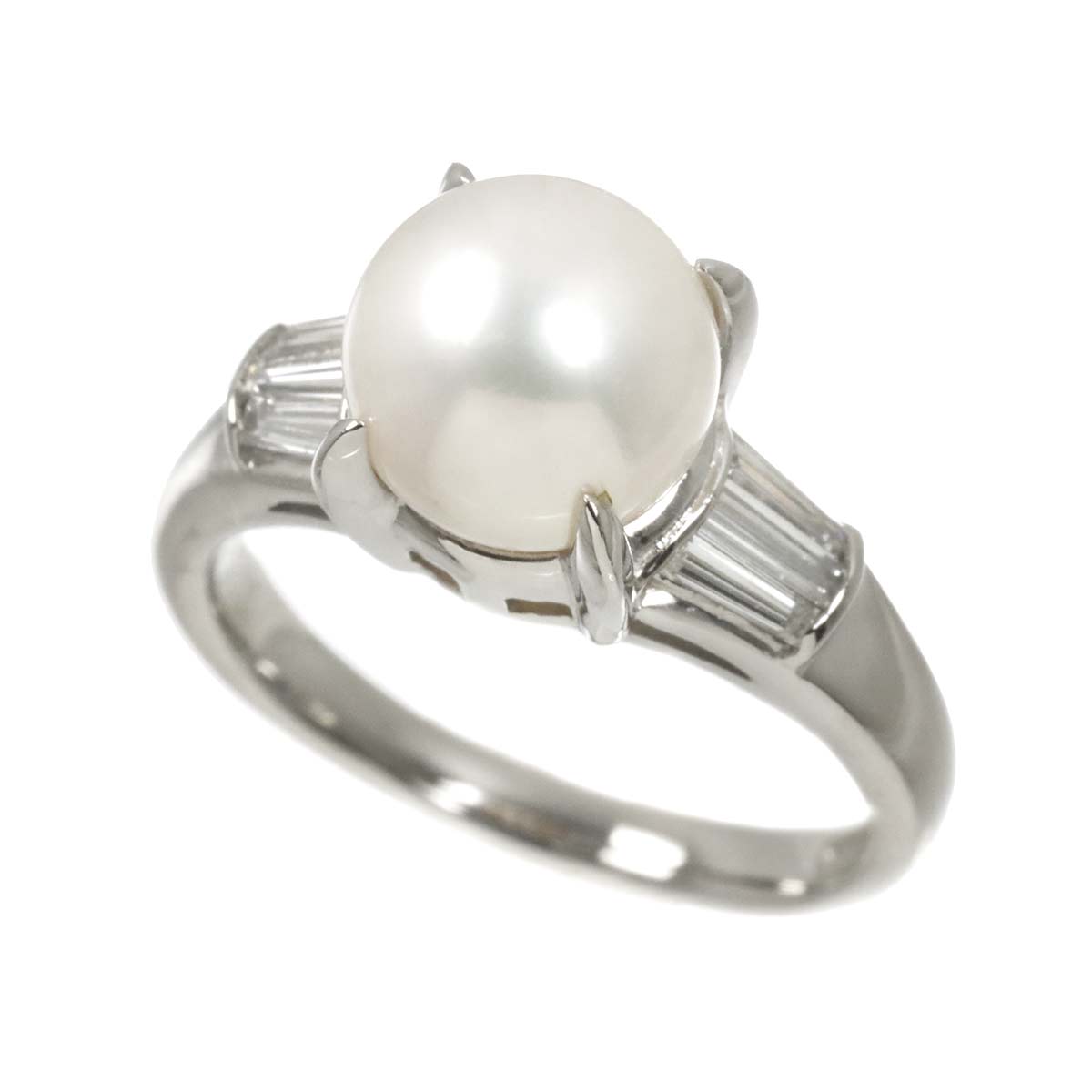Akoya Pearl 8.5mm Diamond 0.18ct Ring Pt Platinum Size5.5-5.75(US)