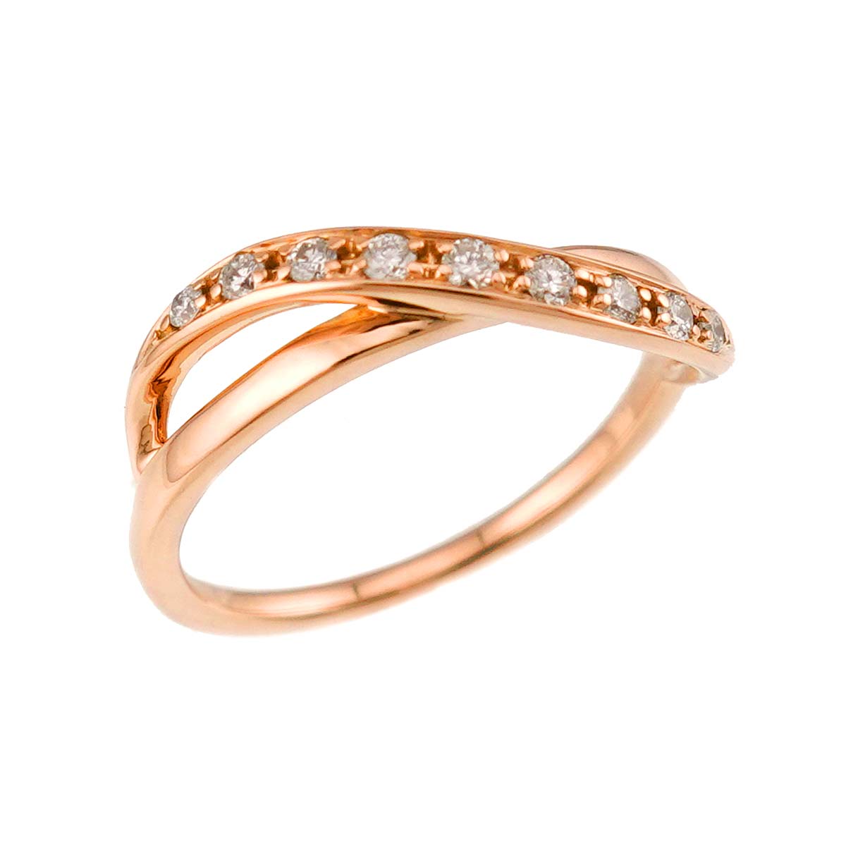 Diamond Ring 18K Pink Gold 750 Size6(US)