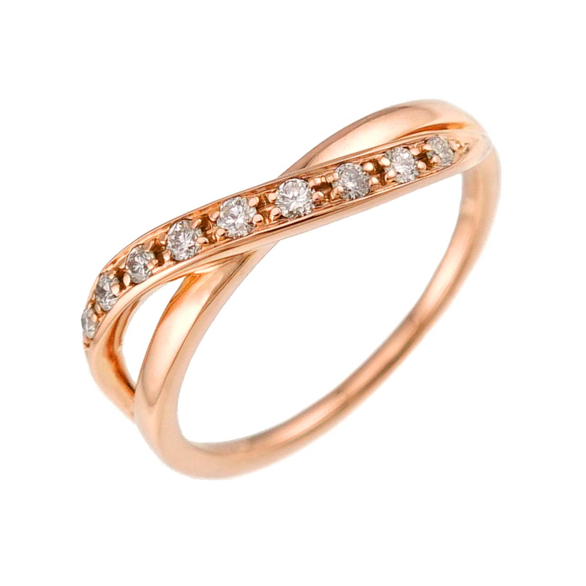 Diamond Ring 18K Pink Gold 750 Size6(US)