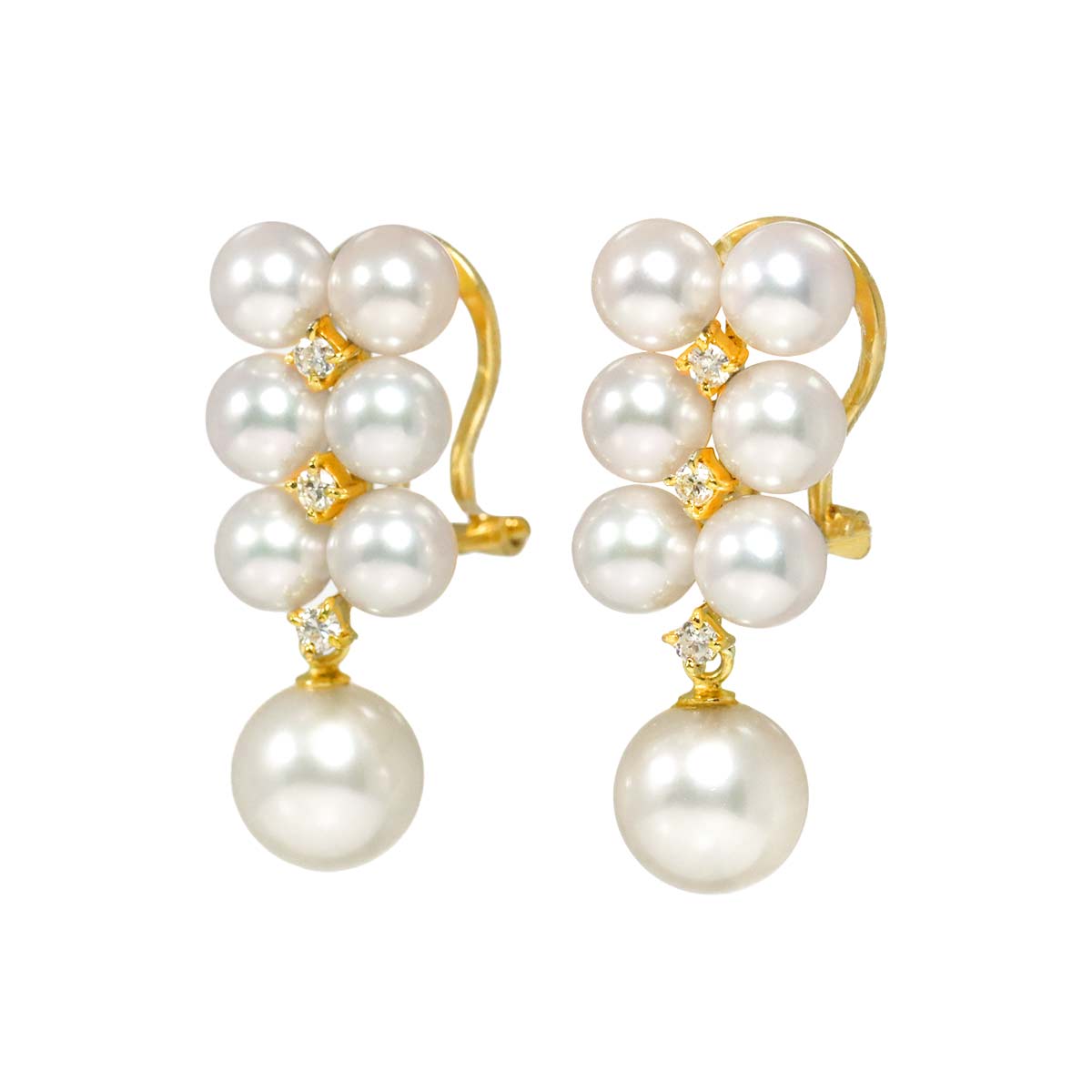 Akoya Pearl 4.9-7.4mm Diamond 0.06ct/0.06ct Earrings Clip on 18K YG 750