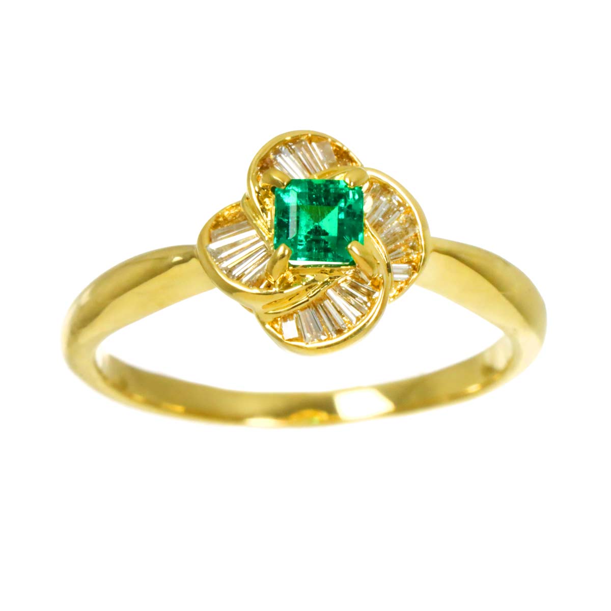 Emerald 0.21ct Diamond 0.13ct Ring K18 YG Yellow Gold size6(US)