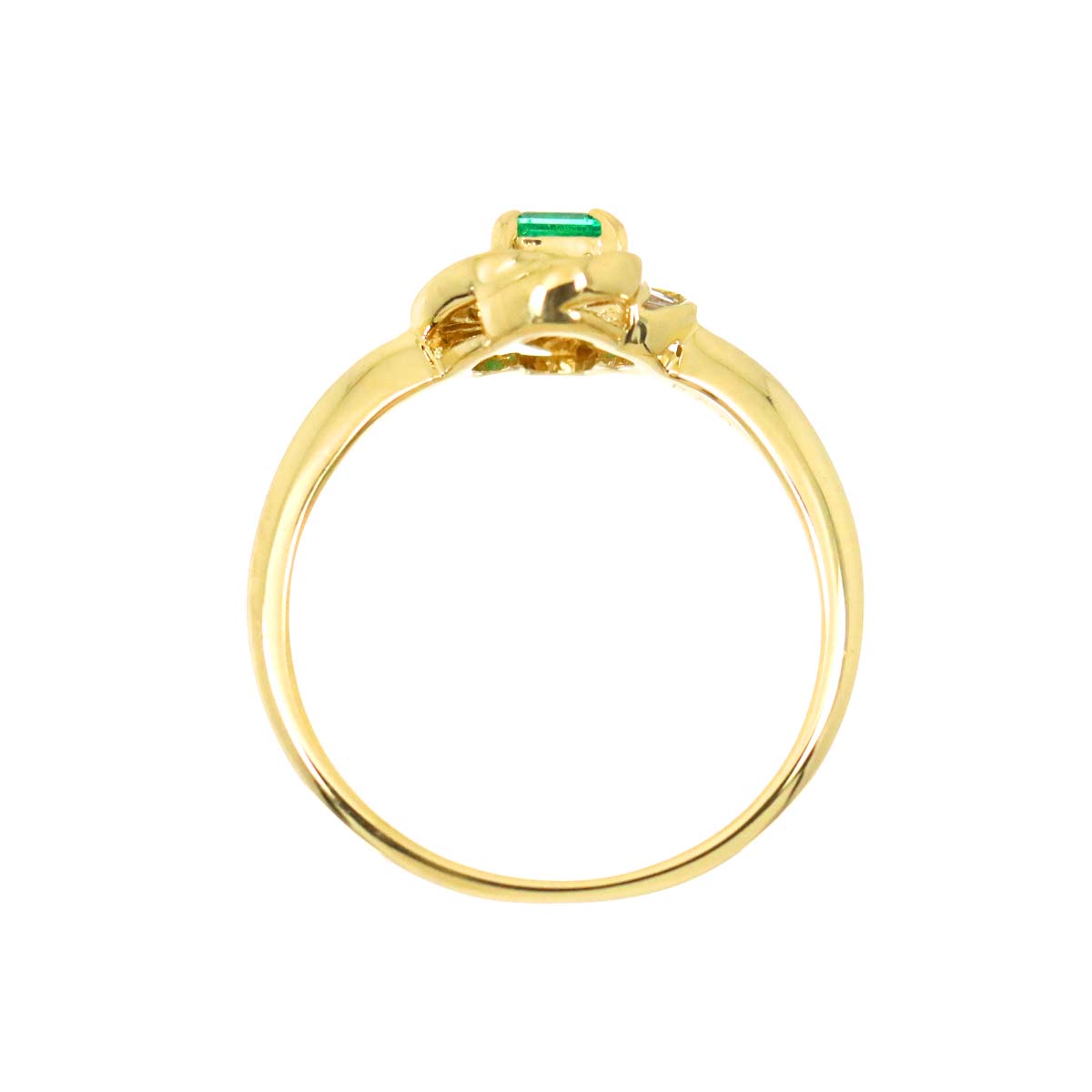 Emerald 0.21ct Diamond 0.13ct Ring K18 YG Yellow Gold size6(US)