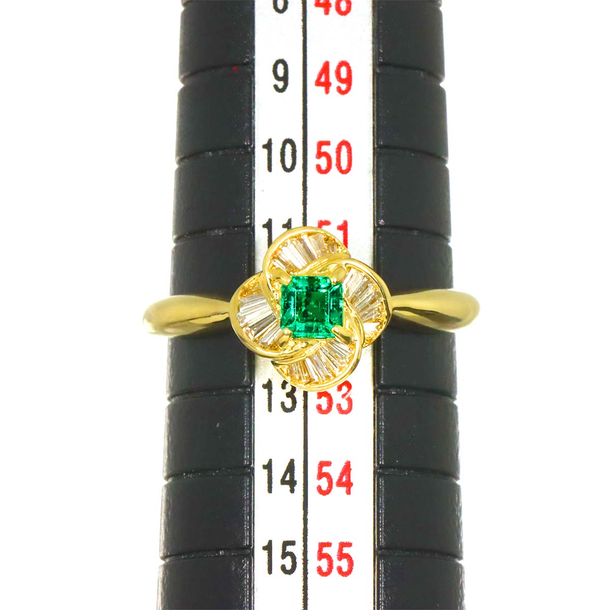 Emerald 0.21ct Diamond 0.13ct Ring K18 YG Yellow Gold size6(US)