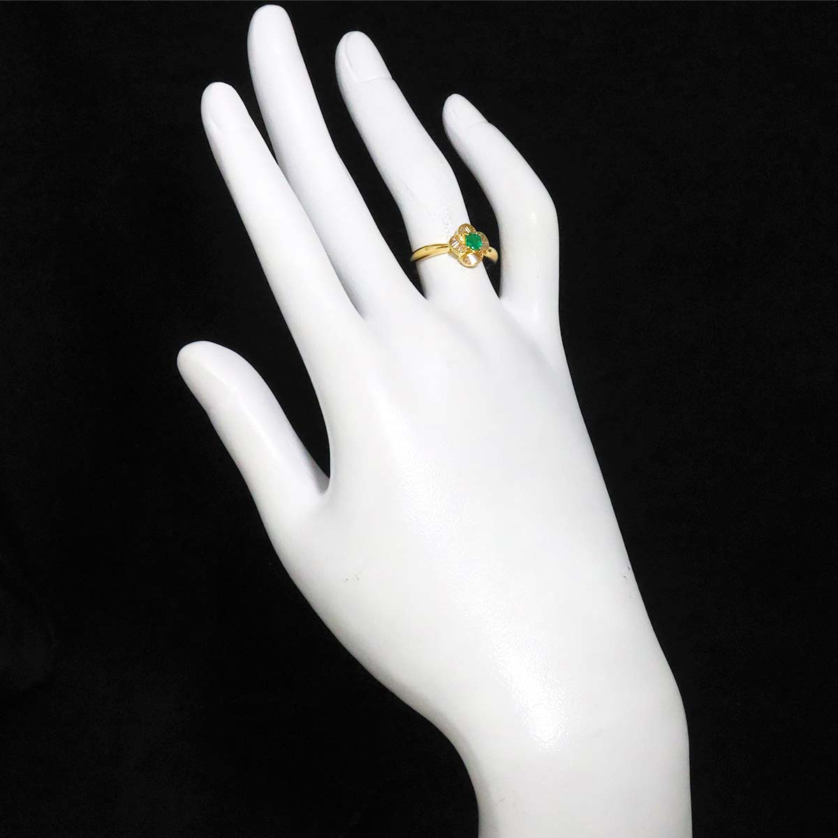 Emerald 0.21ct Diamond 0.13ct Ring K18 YG Yellow Gold size6(US)