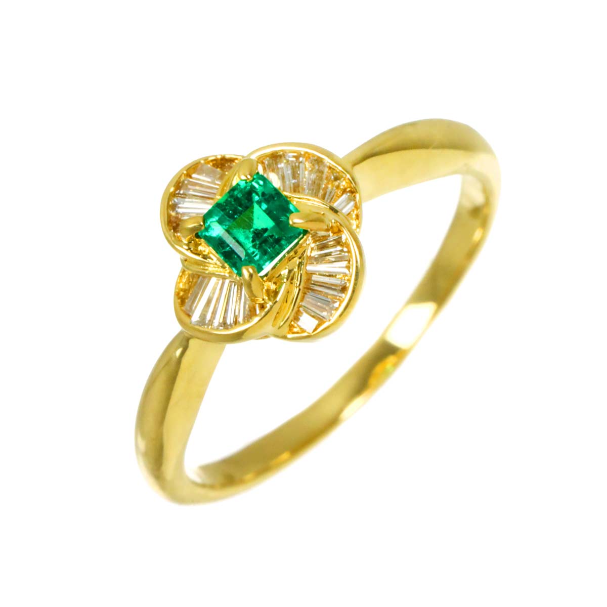 Emerald 0.21ct Diamond 0.13ct Ring K18 YG Yellow Gold size6(US)