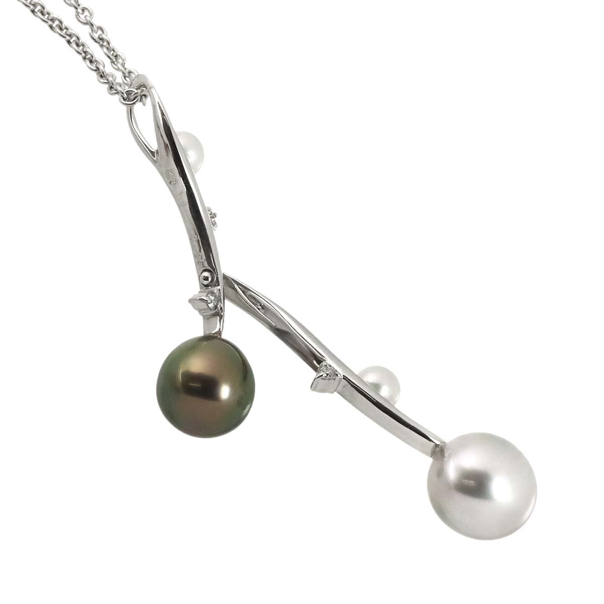 South Sea akoya pearl 9.2-4.3mm Diamond Pearl Necklace 18K WG 750