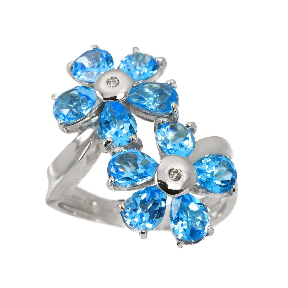 Blue Topaz Diamond 0.02ct Ring 18K WG 750 size5-5.25(US)