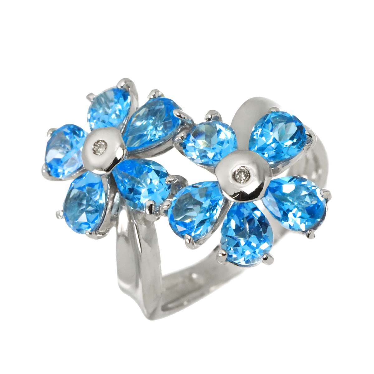 Blue Topaz Diamond 0.02ct Ring 18K WG 750 size5-5.25(US)