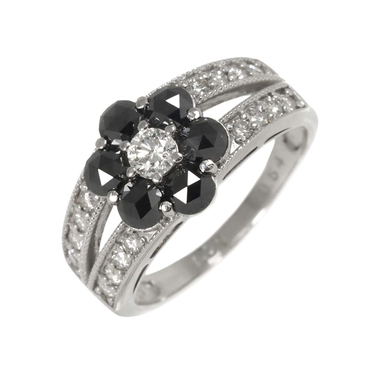Black Diamond 1.09ct Diamond Ring K18 WG White Gold size7.5(US)