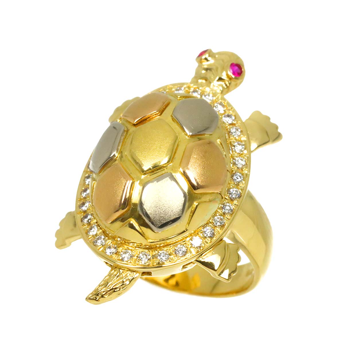 Diamond Ruby Ring 18K YG PG WG size5.5-6(US)