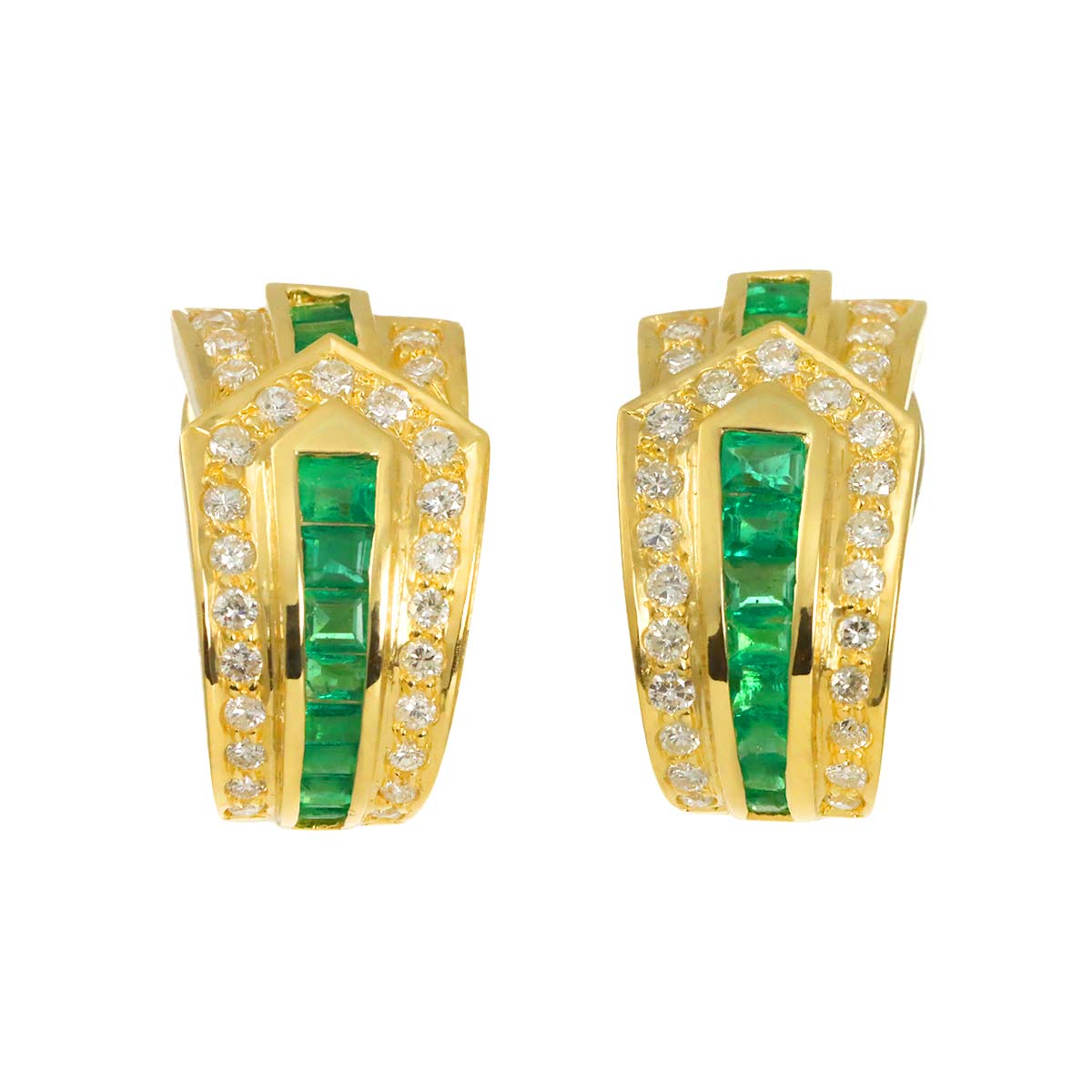 Emerald 1.26ct/1.26ct Diamond 0.90ct/0.90ct Earrings Clip-on 18K K18 YG