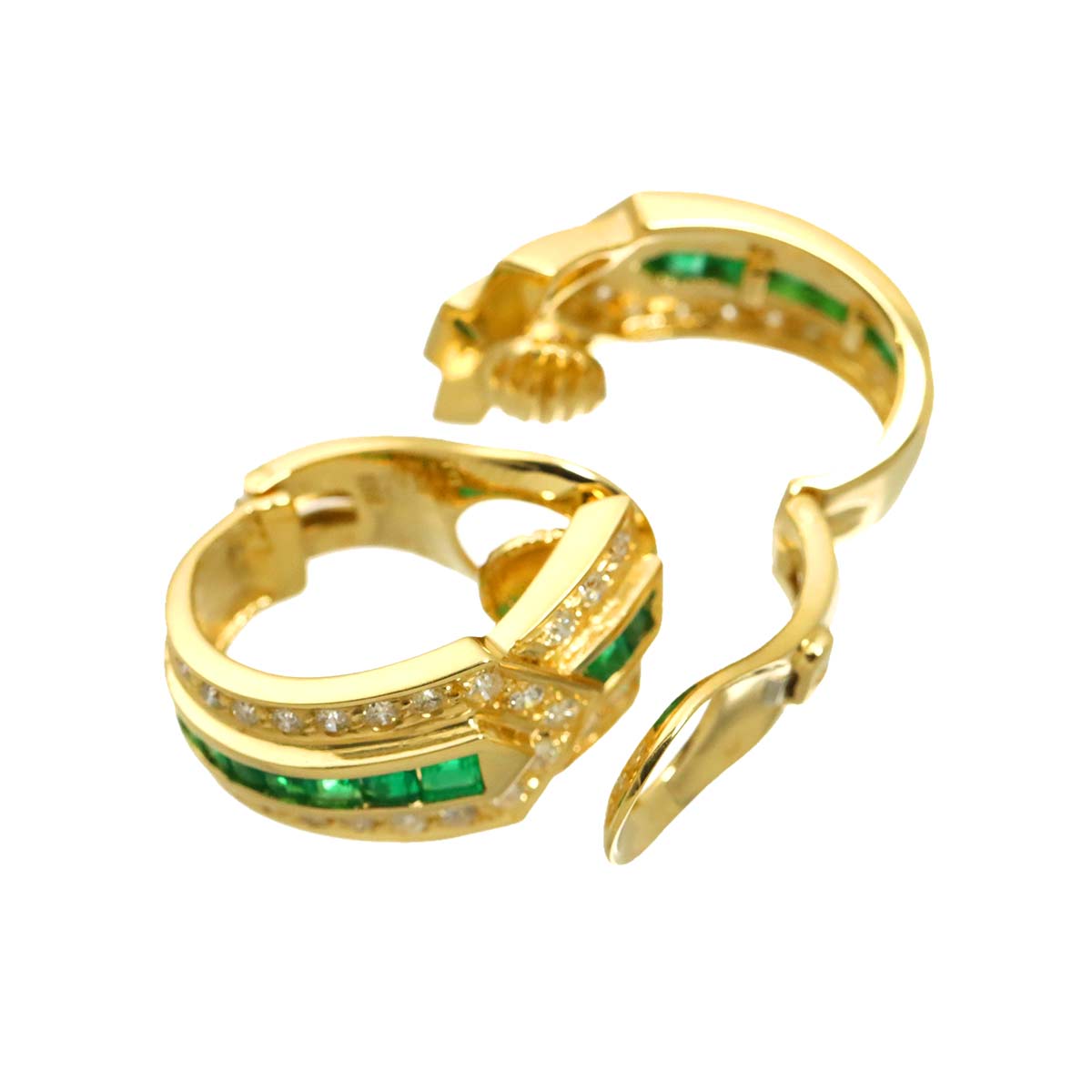 Emerald 1.26ct/1.26ct Diamond 0.90ct/0.90ct Earrings Clip-on 18K K18 YG