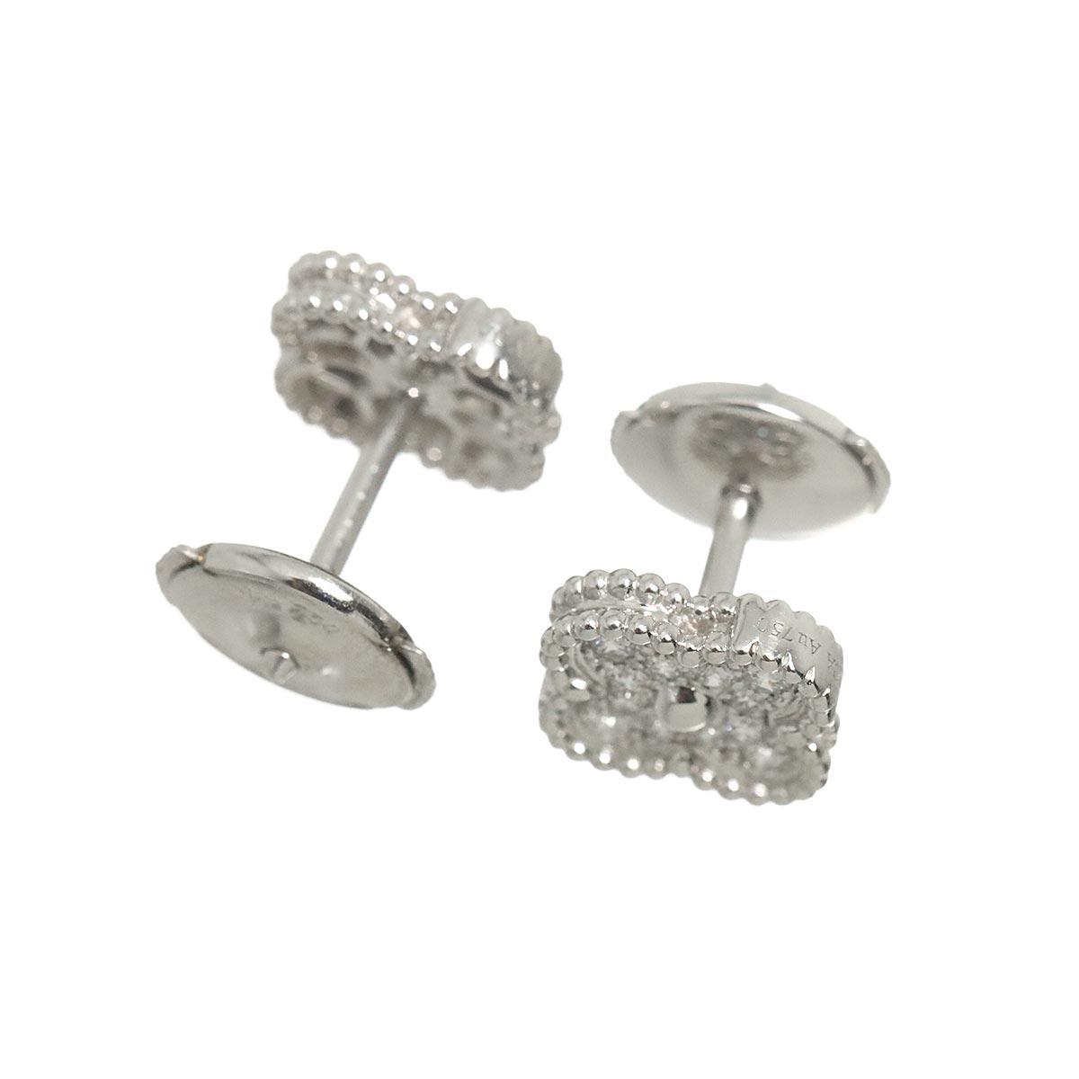 Sweet Alhambra Diamond Earrings Pierced 18K WG 750